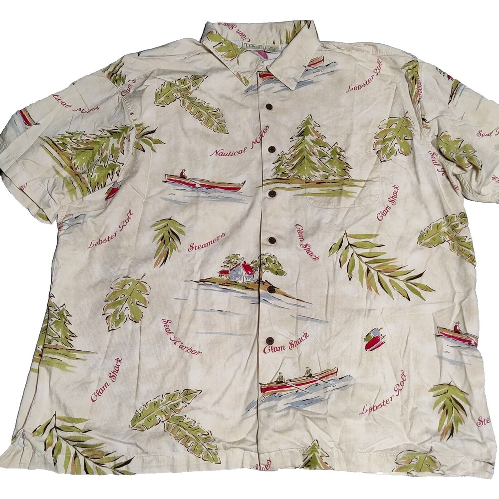 VTG L.L. BEAN Men Size 2XL Reg Nautical Miles Glamp Shack Seal Harbor Camp Shirt